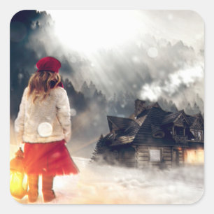 Christmas Wish Snow House Square Sticker