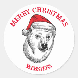 Christmas wish with bear, Santa hat customisable Classic Round Sticker