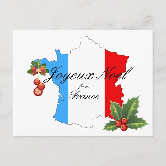 Christmas Wishes and decorations on Map of France Holiday Postcard (Front)