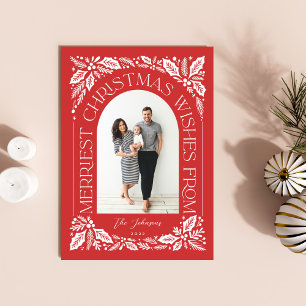Christmas Wishes Berry Arch Red 3 Photo Collage Holiday Card