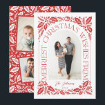 Christmas Wishes Berry Arch Red 3 Photo Collage Holiday Card<br><div class="desc">A unique and modern holiday card featuring an arch photo shape with modern styled typography that curves elegantly around your photo, and original hand-drawn winter foliage artwork. The back features a matching pattern and a 3 photo collages you can share more of your favourite photos. Easily personalise the front and...</div>