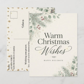 Christmas Wishes Botanical Leaf Winter Holiday Postcard