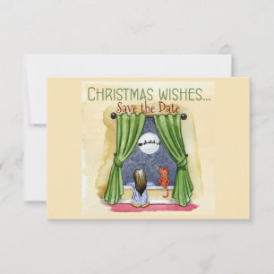 Christmas Wishes Child & Kitty Cat Xmas Party Save The Date