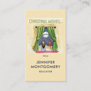 Christmas Wishes Cute Child & Kitty Cat Xmas Business Card