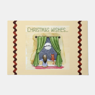 Christmas Wishes Cute Child & Kitty Cat Xmas Doormat