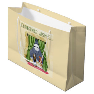 Christmas Wishes Cute Child & Kitty Cat Xmas Large Gift Bag