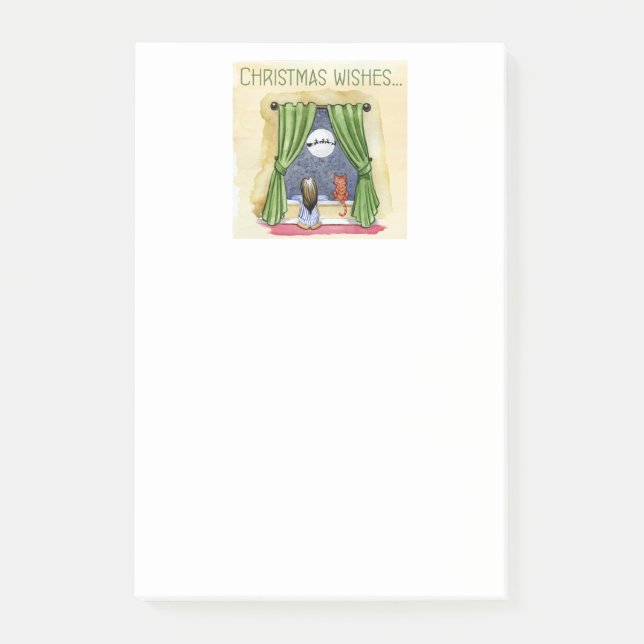 Christmas Wishes Cute Child & Kitty Cat Xmas Post-it Notes (Front)