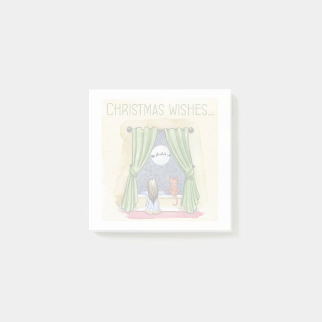Christmas Wishes Cute Child & Kitty Cat Xmas Post-it Notes (Front)