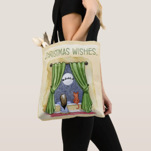 Christmas Wishes Cute Child & Kitty Cat Xmas Tote Bag