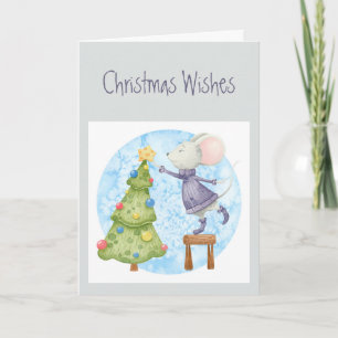 Christmas Wishes Cute Mouse Decoration Tree Holida Holiday Card