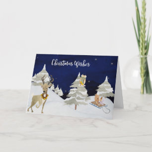Christmas Wishes Cute Watercolor Animals in Winter Holiday Card