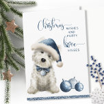 Christmas Wishes, Cute Westie Puppy Fun Christmas Card<br><div class="desc">Bring a smile to your friends and family with this cute and funny holiday card. Exquisite white watercolor Westie puppy, (also called Terrier and Poodle), in different cute festive situations. On the front, happy wearing Santa hat and collar with holiday ornament and bow, inside to the left in playing position...</div>