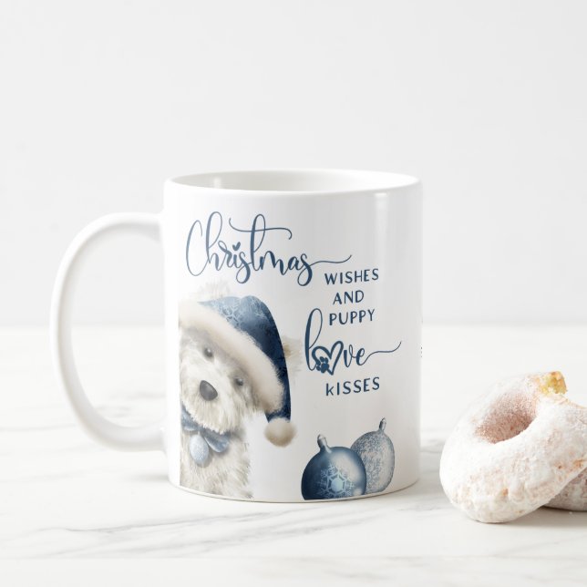 Christmas Wishes, Dog Lover Christmas Gift, Blue Coffee Mug (With Donut)