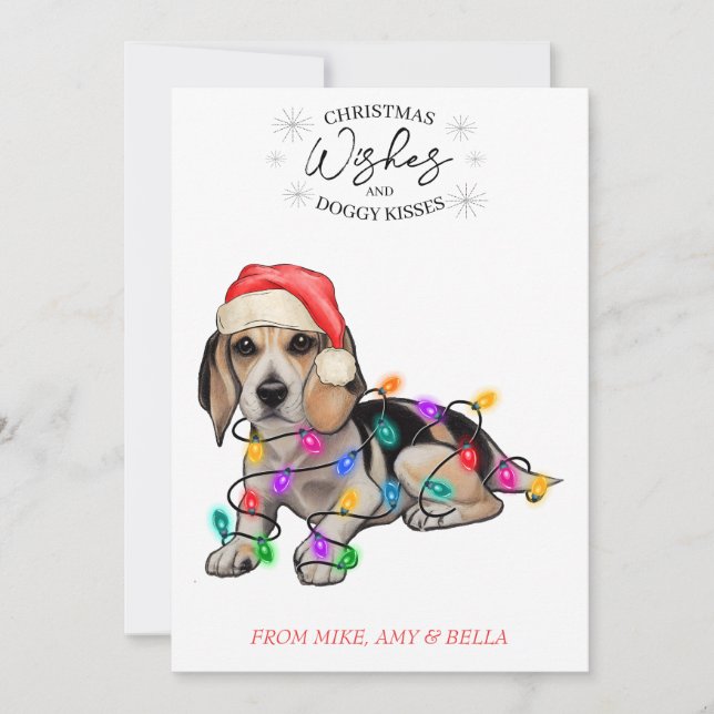 Christmas Wishes Dog Puppy Kisses Cute Pet Custom Holiday Card (Front)