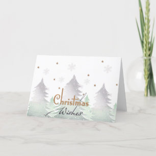 Christmas Wishes Evergreen Tree Star Snowflake  Holiday Card