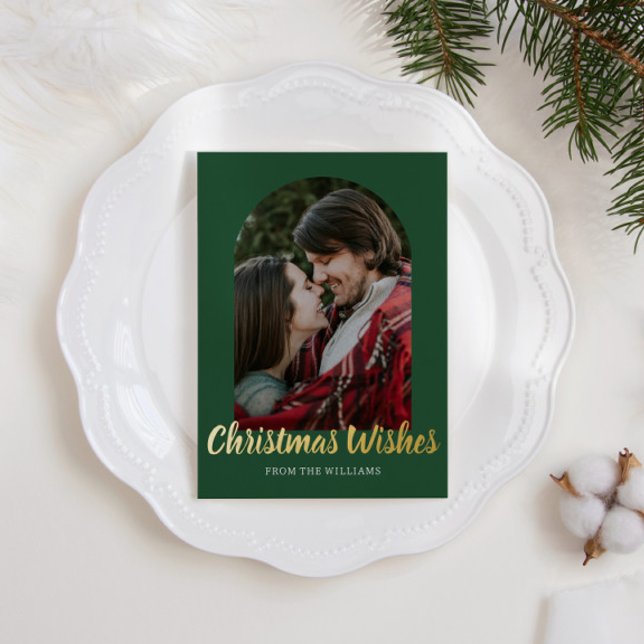 Christmas Wishes Foil Photo Arch Foil Holiday Card (Creator Uploaded)
