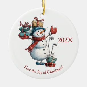 Christmas Wishes for Golf Lovers – Snowman Design Ceramic Tree Decoration