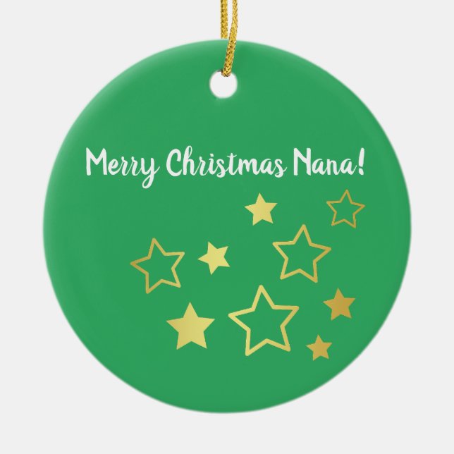 Christmas Wishes For Nana With Gold Stars Ceramic Tree Decoration (Front)