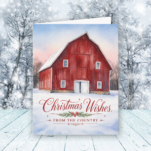 Christmas Wishes from the Country Rustic Red Barn Card