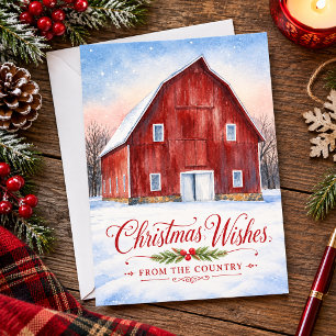 Christmas Wishes from the Country Rustic Red Barn Holiday Card