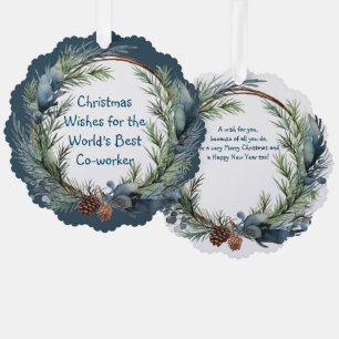 Christmas Wishes Greenery Wreath Co-worker Tree Decoration Card