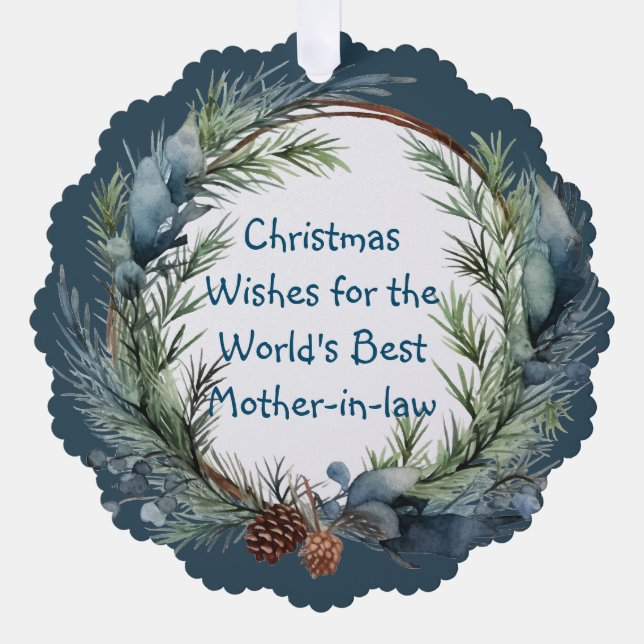 Christmas Wishes Greenery Wreath Mother-in-law Tree Decoration Card (Front)