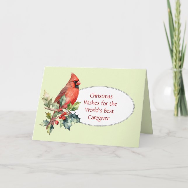 Christmas Wishes Holly Berry Cardina for Caregiver Holiday Card (Front)