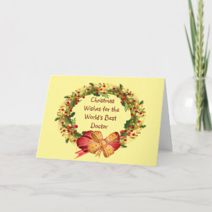 Christmas Wishes Holly Berry Wreath for Doctor Holiday Card
