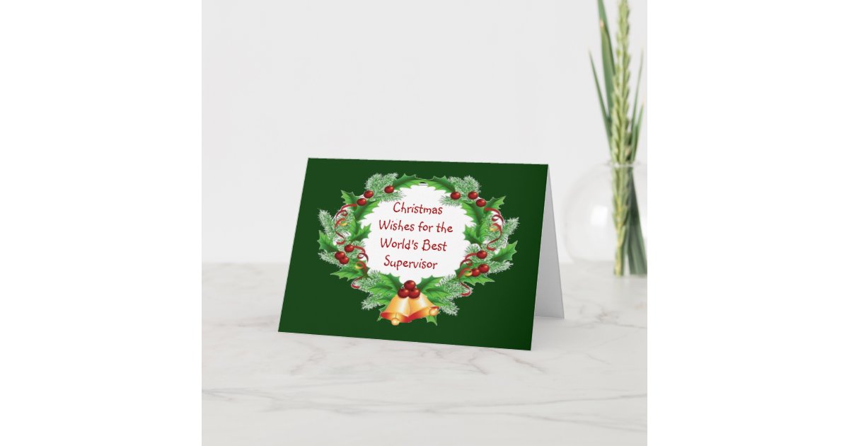 Christmas Wishes Holly Berry Wreath for Supervisor Holiday Card Zazzle