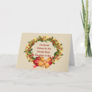 Christmas Wishes Holly Wreath Daughter-in-law Holiday Card