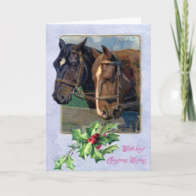 Christmas Wishes, Horses 1911 Vintage Holiday Card (Front)