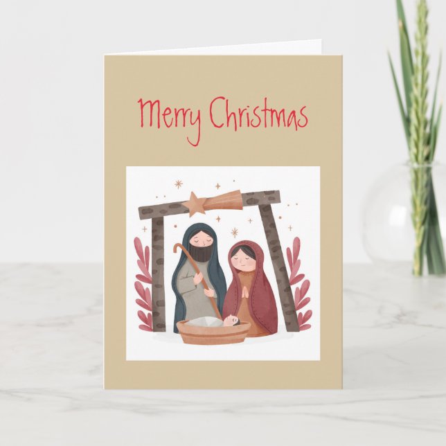Christmas Wishes Nativity Peace Love Joy  Holiday Card (Front)