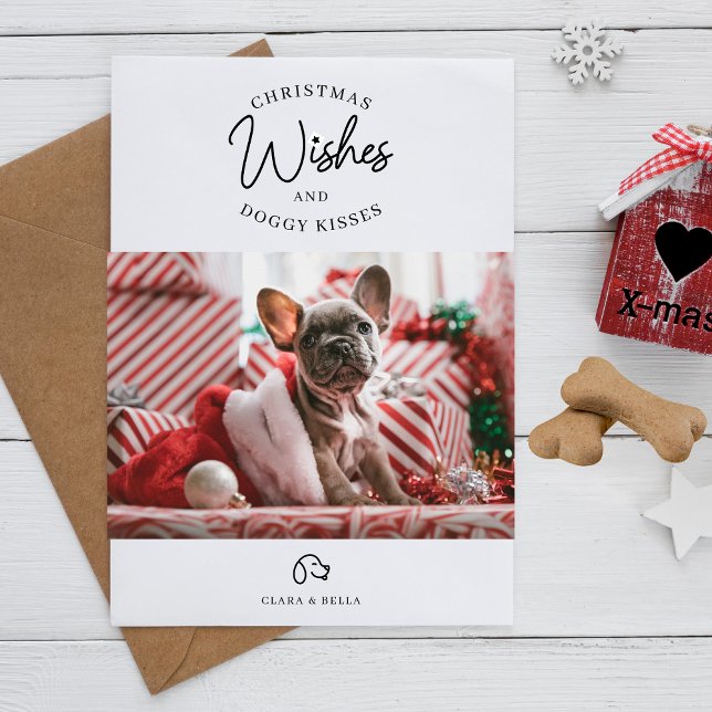 Christmas Wishes, Puppy Dog Kisses Cute Pet Photo Holiday Card (Creator Uploaded)