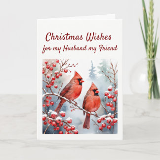 Christmas Wishes Red Cardinal Bird Husband Friend Holiday Card