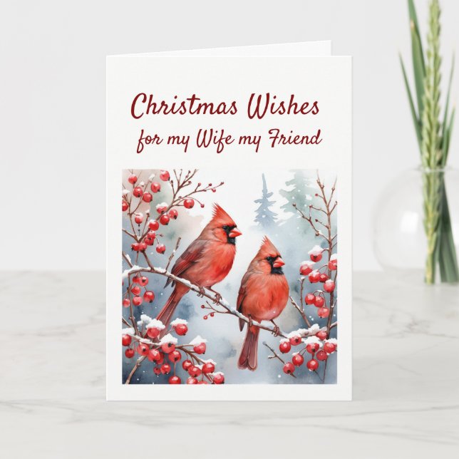 Christmas Wishes Red Cardinal Bird Wife Friend  Holiday Card (Front)