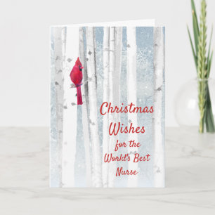 Christmas Wishes Red Cardinal for Nurse Holiday Card