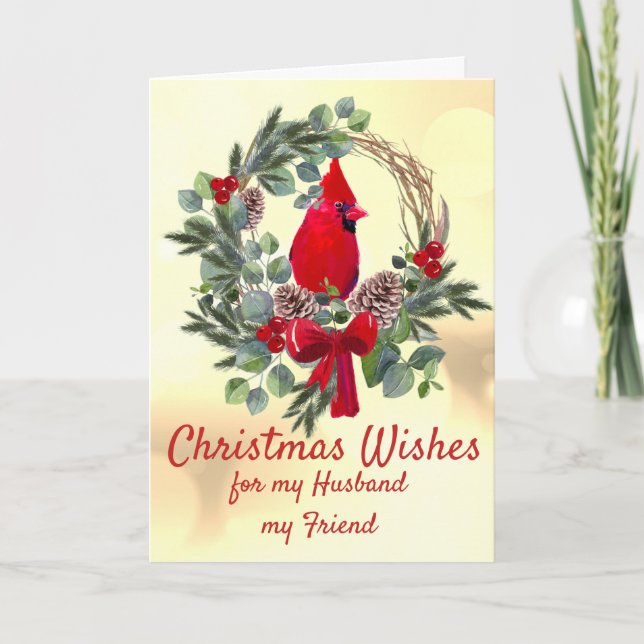 Christmas Wishes Red Cardinal Husband Friend Holid Holiday Card (Front)