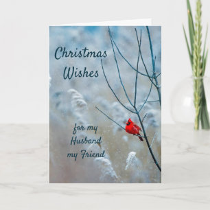 Christmas Wishes Red Cardinal Husband Friend Holid Holiday Card