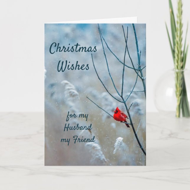 Christmas Wishes Red Cardinal Husband Friend  Holiday Card (Front)