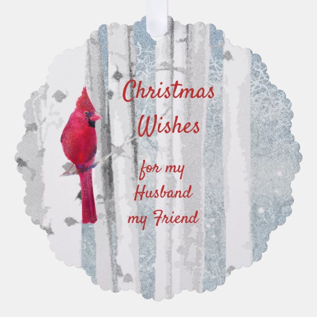 Christmas Wishes Red Cardinal Husband Friend Tree Decoration Card (Front)