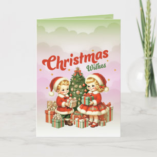 Christmas Wishes Retro Kids Christmas Holiday Card