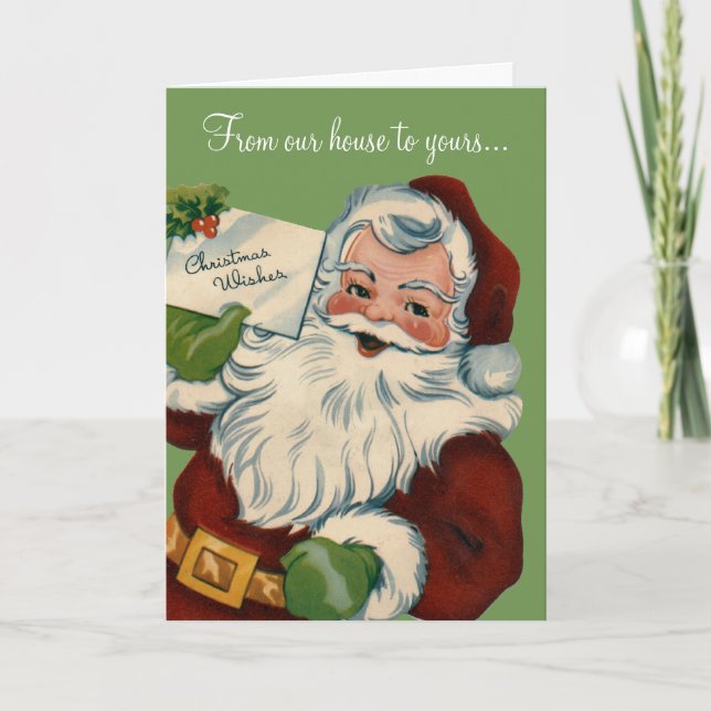 Christmas Wishes Retro Santa Claus Card (Front)