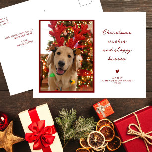 Christmas Wishes Sloppy Kisses Puppy Dog Pet Photo Holiday Postcard