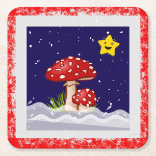 Christmas Wishes, snowing days Square Paper Coaster