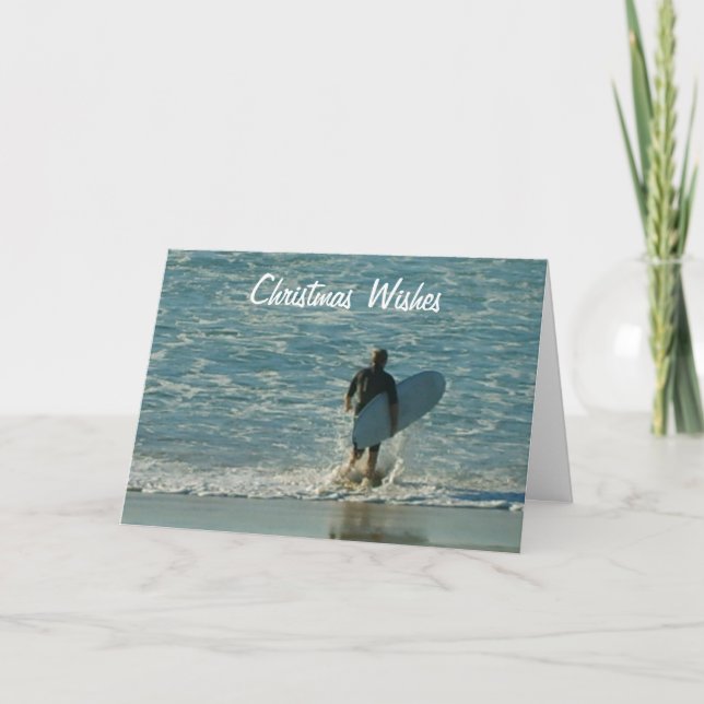 Christmas Wishes (Surfer heading out) Holiday Card (Front)