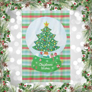Christmas Wishes Tree and Presents Snow Globe Tea Towel