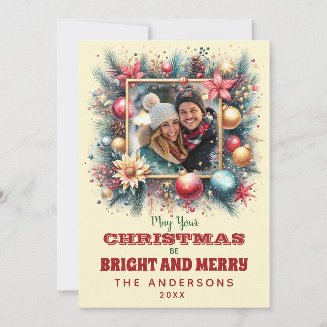 Christmas Wishes with custom photo Holiday Card (Front)