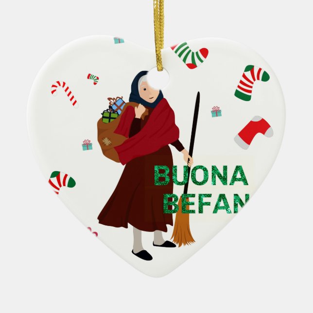 christmas Witch buona Befana Ceramic Tree Decoration (Front)