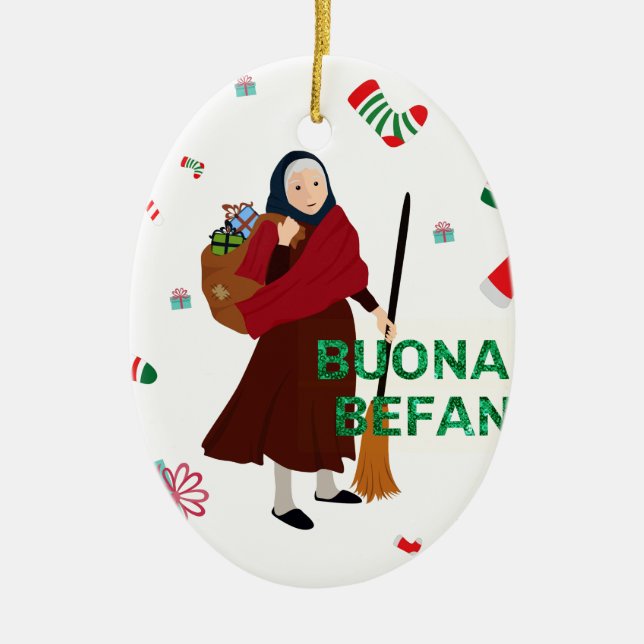 christmas Witch buona Befana Ceramic Tree Decoration (Front)