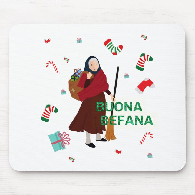 christmas Witch buona Befana Mouse Mat (Front)